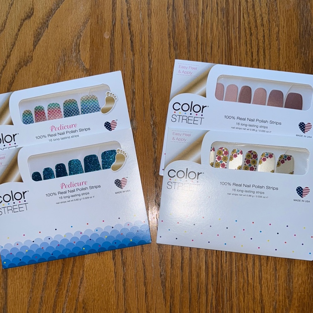 Two sets of color Street pedicures and two sets of color Street manicures
New